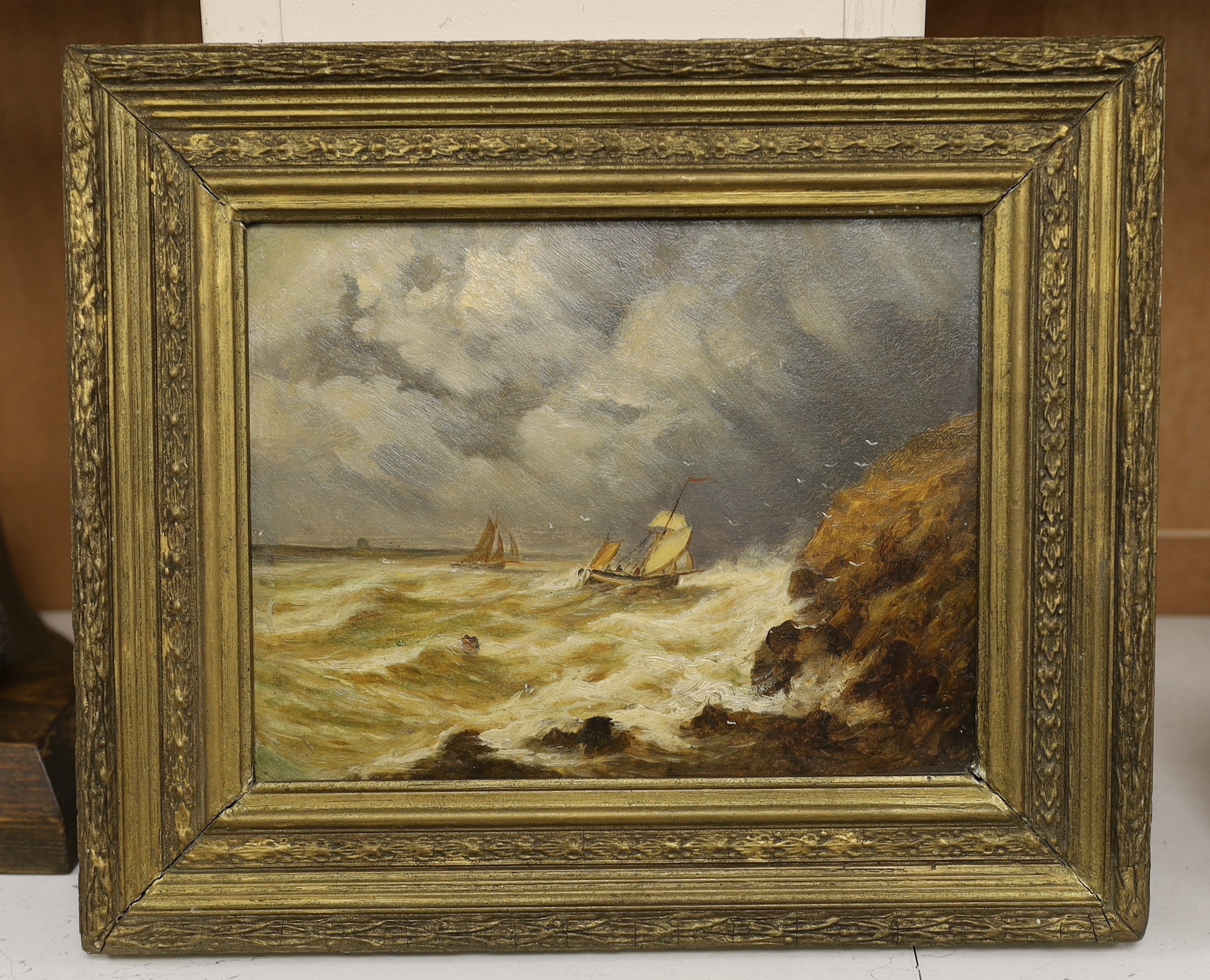 Attributed to John Moore of Ipswich (1820-1902), oil on millboard, Seascape, 17 x 22cm